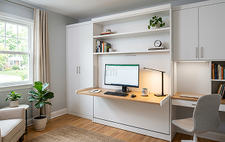 Murphy bed with built-in desk workspace
