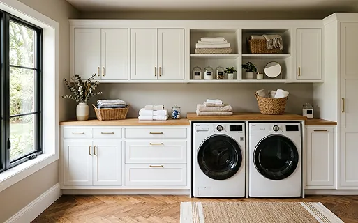 Laundry room with built-in cabinetry