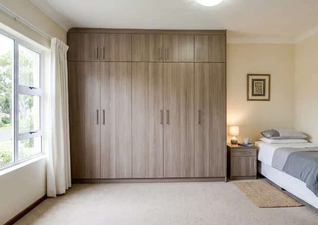 Built-in wardrobe with cabinets and hanging storage